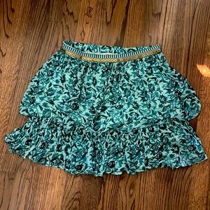 Teal floral tiered mini skirt